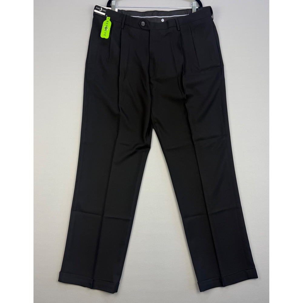 NWT Haggar E-Clo Dress Pants Black 40x32 Pleated Cuffed Classic Fit Expandable